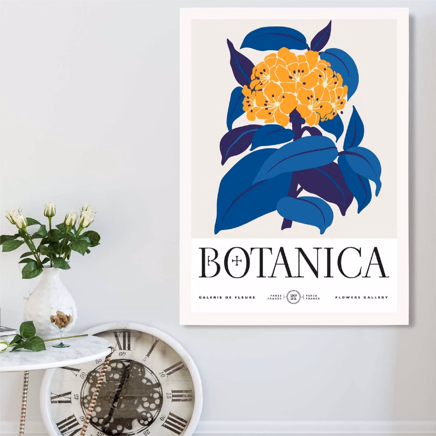 ARTZE Yellow and Blue Hydrangea Flower Market Framed Print with White Frame – 2
