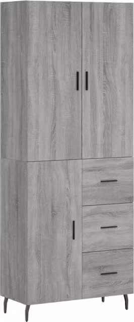Berkfield Home Grey Sonoma Highboard, W: 69.5 cm, D: 34 cm, H: 180 cm