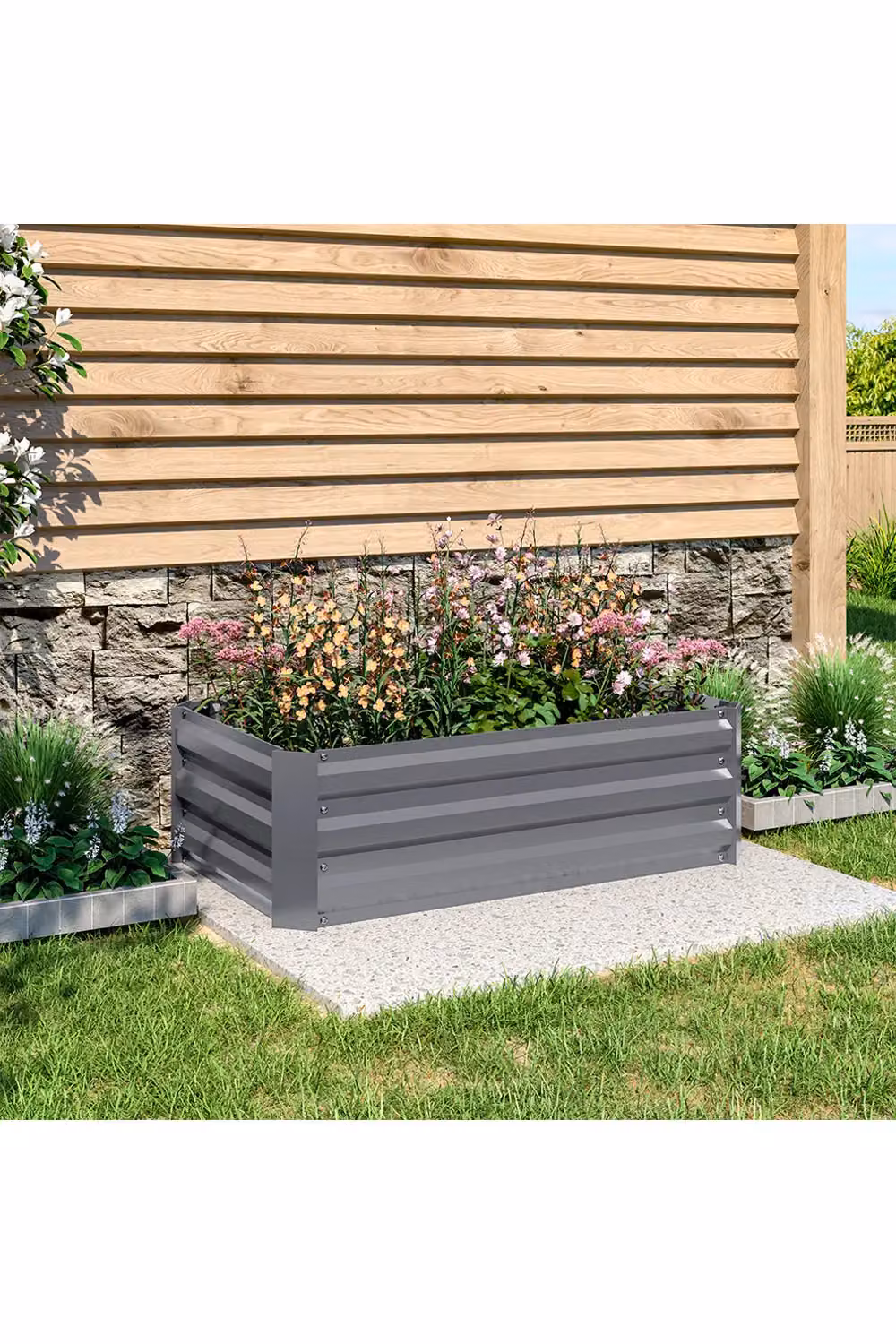 Living and Home Galvanised Steel Raised Garden Bed Planter Box in Grey, W/D/H: 90 x 30 x 90 cm – 2