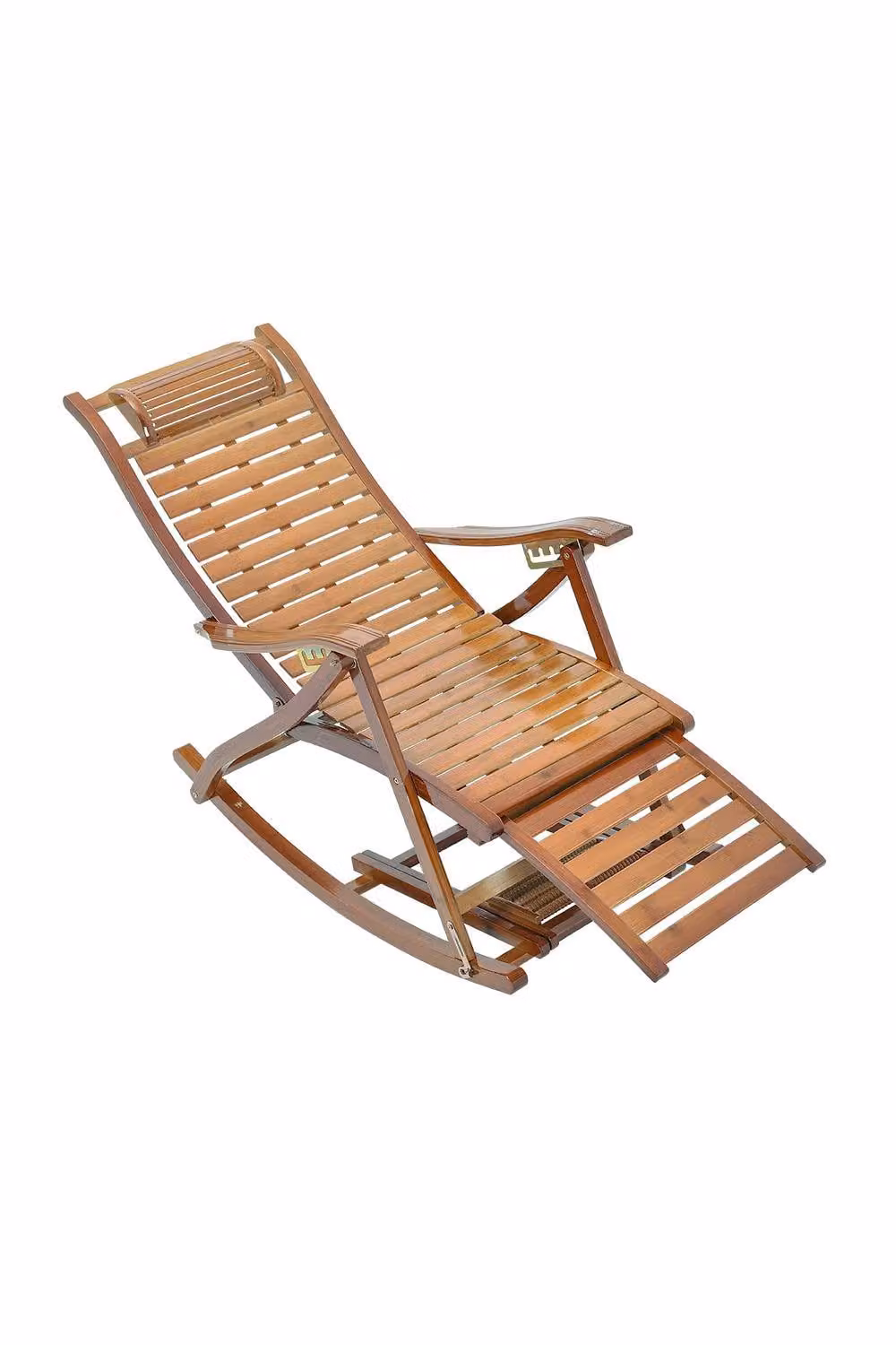 H&O Direct Bamboo Foldable Recliner Lounge Rocking Chair with Armrests in Natural Sand – 2