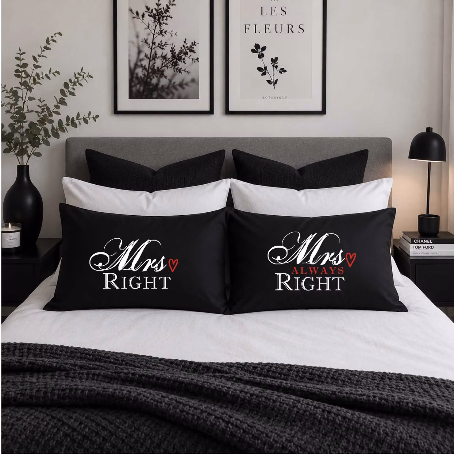 60 Second Makeover Black Mrs Right Mrs Always Right Cotton Pillowcases – 2