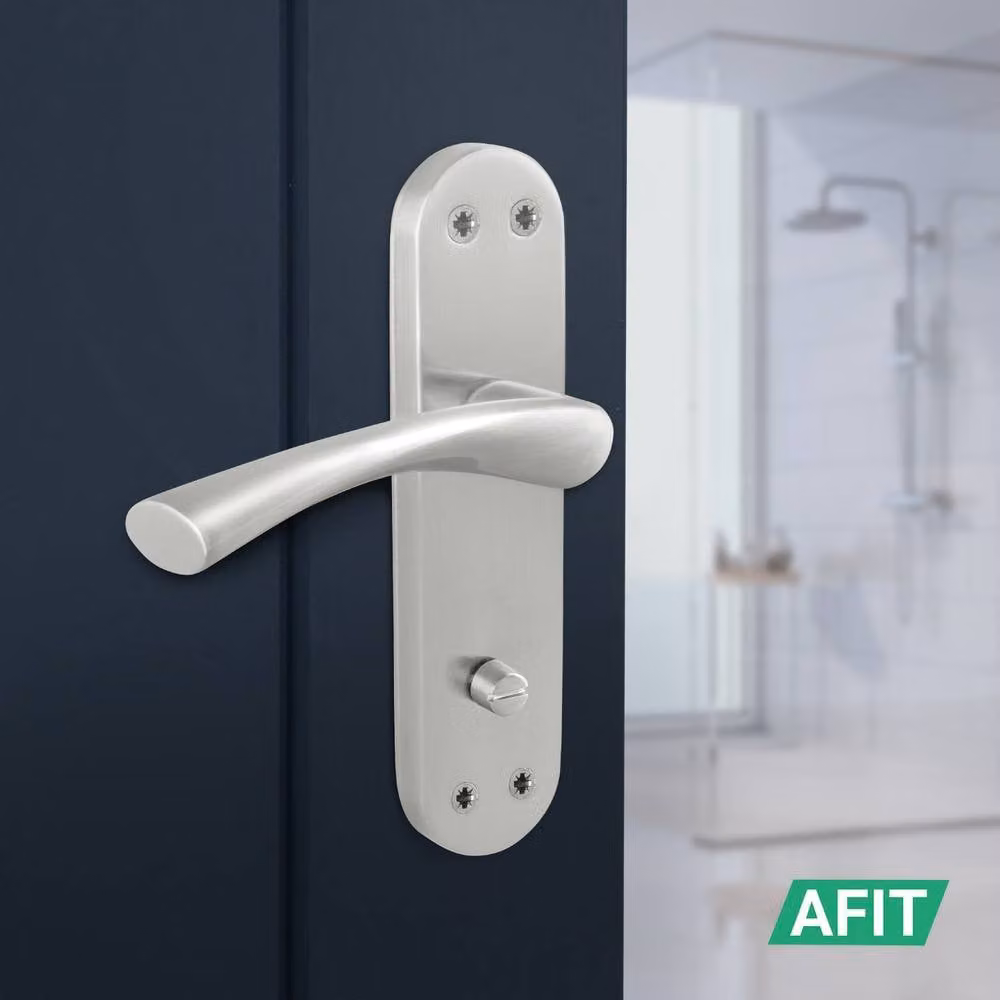 AFIT Novi Satin Nickel Twist Bathroom Handle and WC Lock with Backplate, Silver – 3