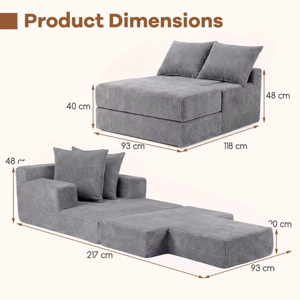 Costway Grey Folding Sofa Bed Convertible Sleeper Chair with Dual Pillows – 2