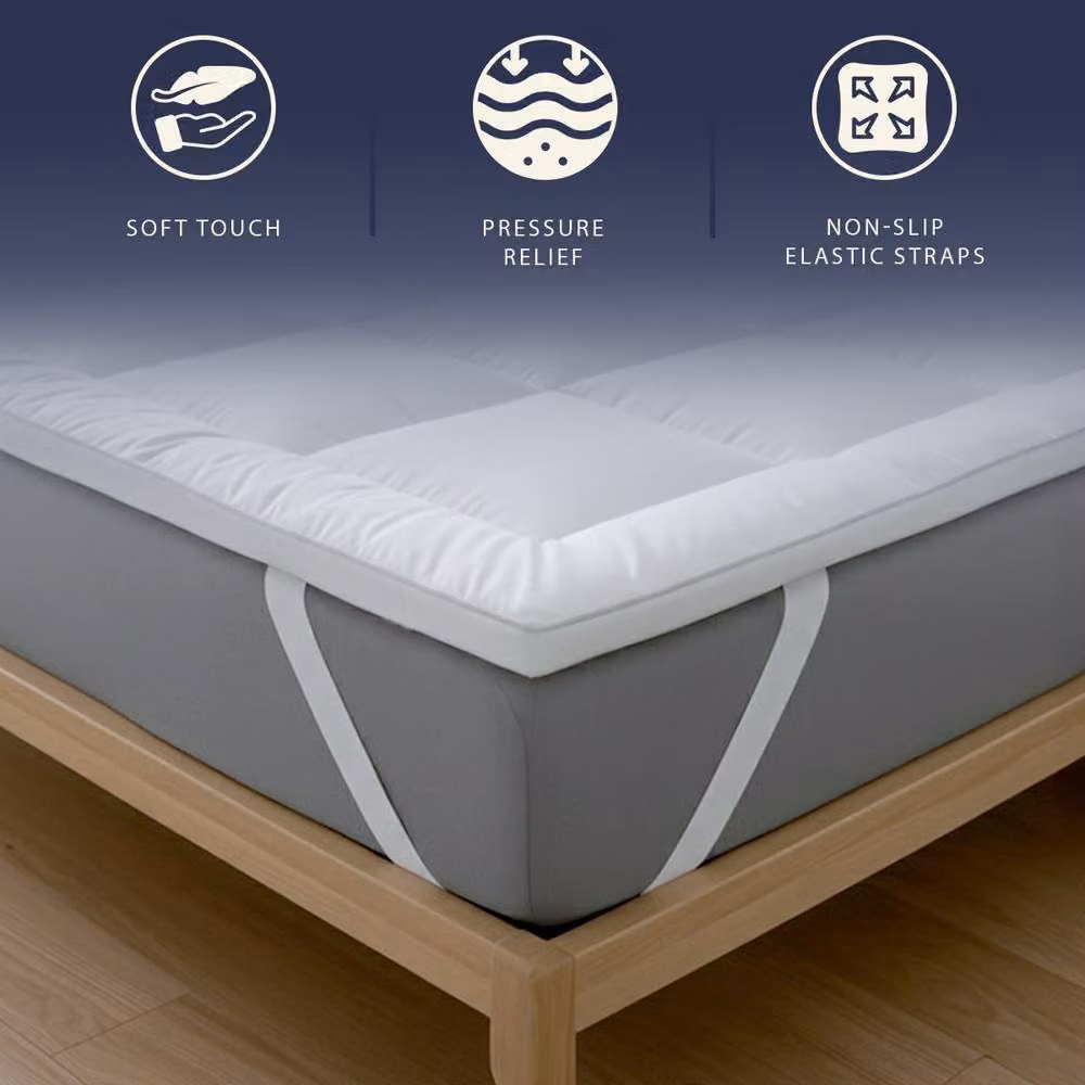 The White Stone Microfibre Mattress Topper with 800g Wadding Filling and Breathable Cover in White, W/D/H: 140 x 200 cm – 3