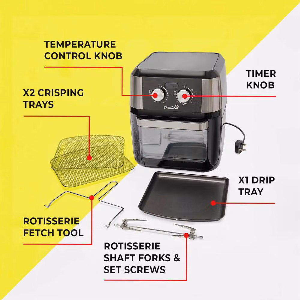 Basilico 12L Multi-Function Air Fryer Oven with Rotisserie and Timer, Black – 7