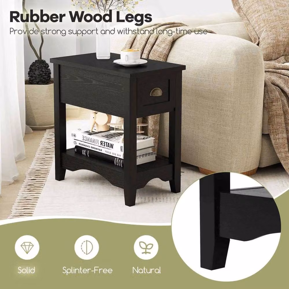 Kelvenix Retro Rectangular Side Table and Nightstand with 1 Drawer in Black – 4