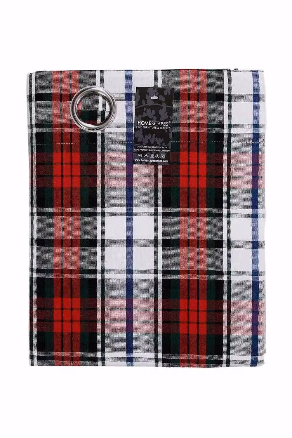 Homescapes Macduff Tartan Check Cotton Eyelet Curtain Pair in Red, Green and White, Width: 140 cm, Drop: 229 cm – 5