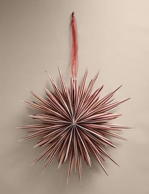 M&S Red Striped Paper Star Hanging Christmas Room Decoration