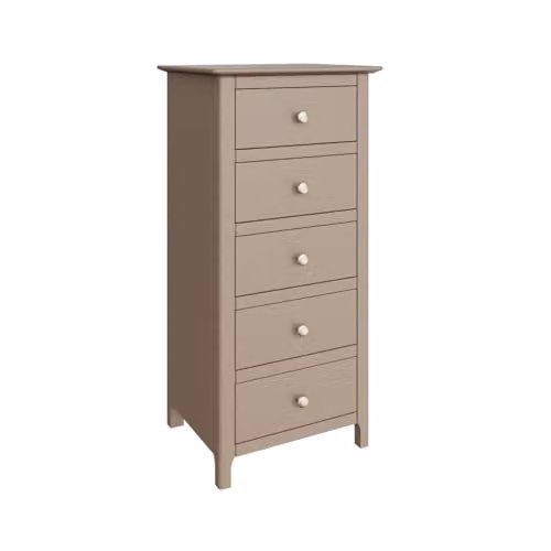 FWStyle Palma Putty 5-Drawer Tall Slim Chest of Drawers in Beige Oak, H: 102 cm, W: 40 cm, D: 50 cm – 1