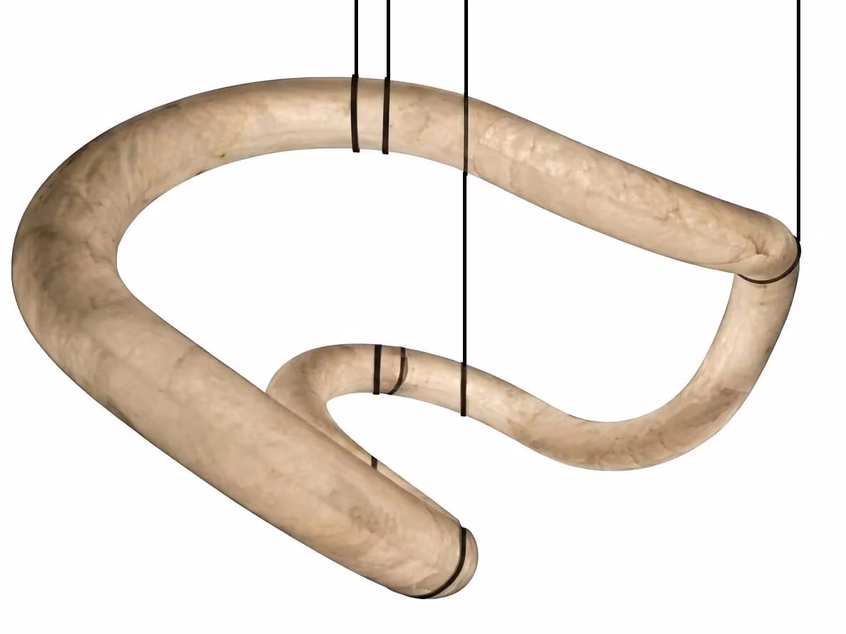 Araco Lumière Frozen Kairo Alabaster LED Pendant Light in White and Beige