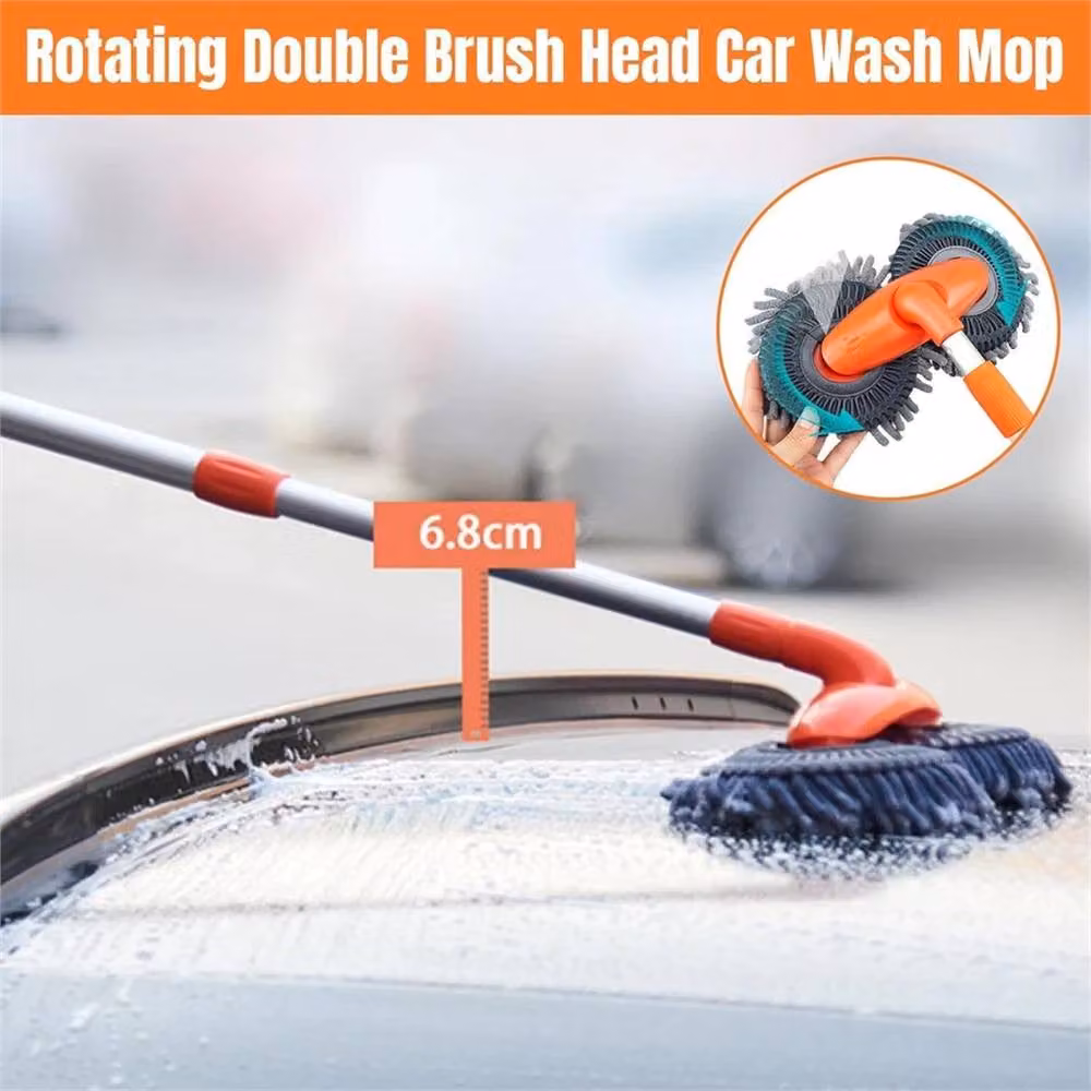 SPETLEK Car Wash Mop with Double Brush Head in Orange, Grey and Multicolour – 3