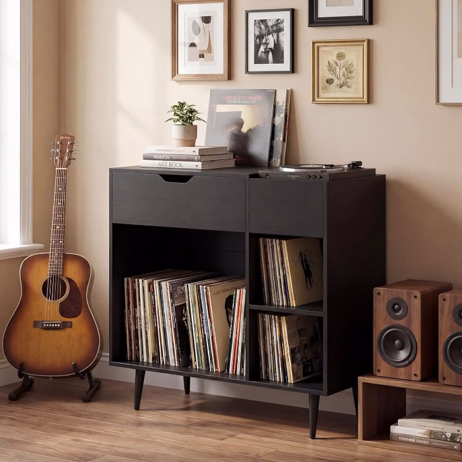 COSTWAY Industrial Metal Vinyl Record Storage Cabinet in Matt Black – 2