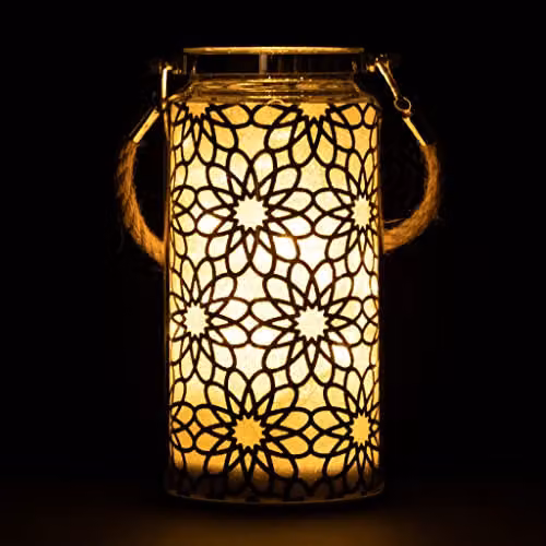 Shatchi Black Floral Etched Glass Christmas Jar Table Lamp with LED Fairy Lights, H 20 cm x W 10 cm x D 10 cm