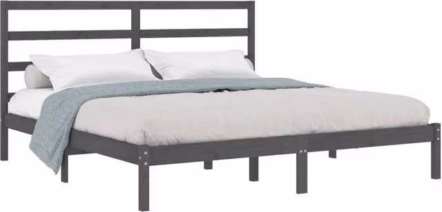 Berkfield Home Beautiful Bed Frame in Grey Solid Pine, W/D/H: 200 x 200 cm – 1