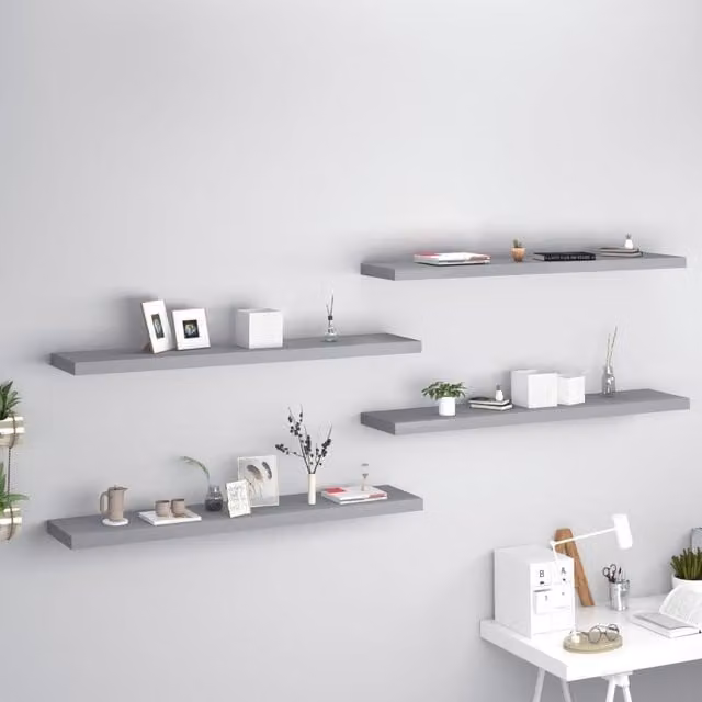 Berkfield Home Set of 4 Grey Floating Wall Shelves, W/D/H: 120 x 23.5 x 4 cm