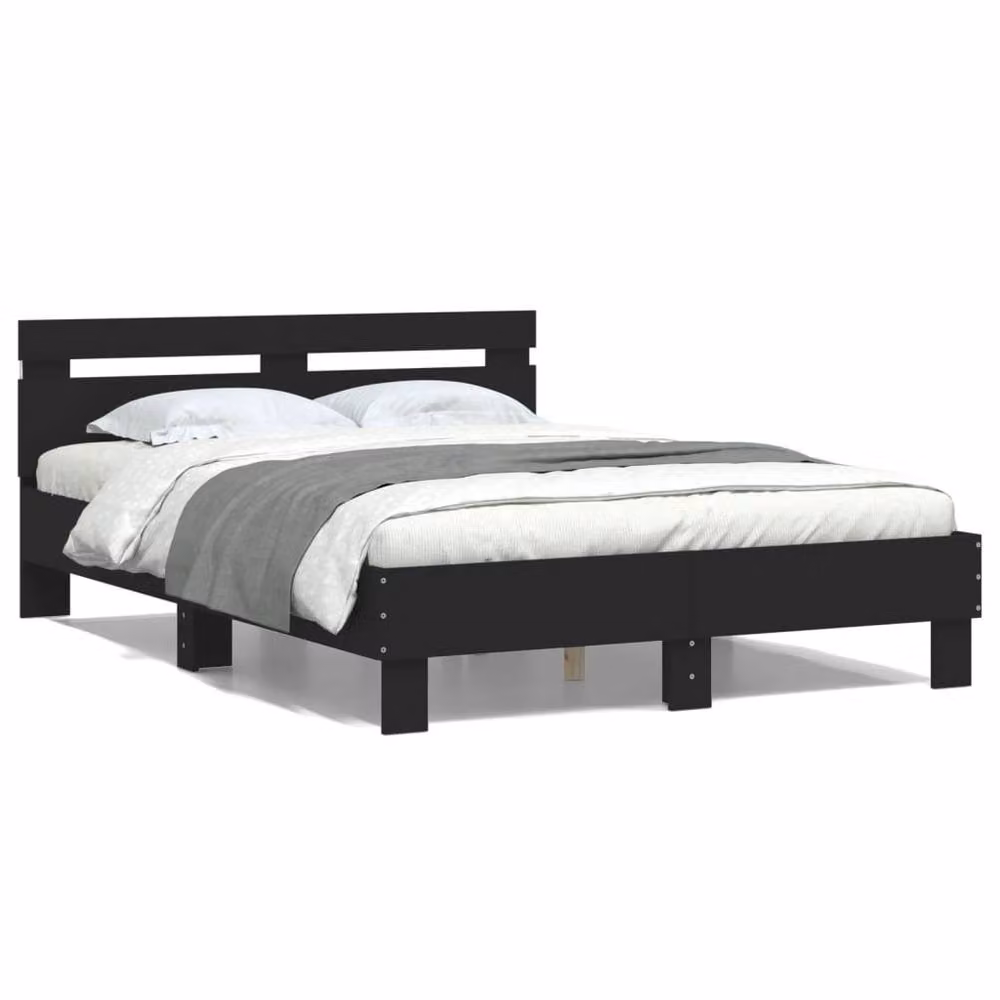 Berkfield Home Modern Black Engineered Wood Bed Frame with Under-Bed LED Lighting, W/D/H: 120 x 200 x 70 cm – 4