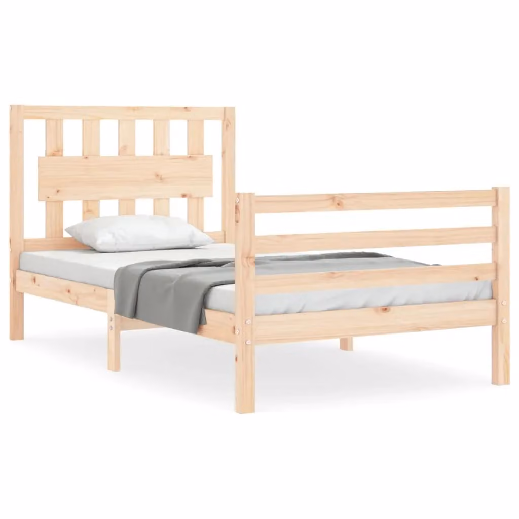 Berkfield Home Small Single Solid Wood Bed Frame with Headboard in Brown, W/D/H: 80 x 160 cm – 2