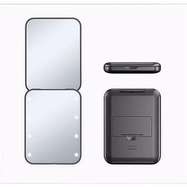 Latto LED Lighted Tabletop Makeup Mirror with 3X Magnification, Black