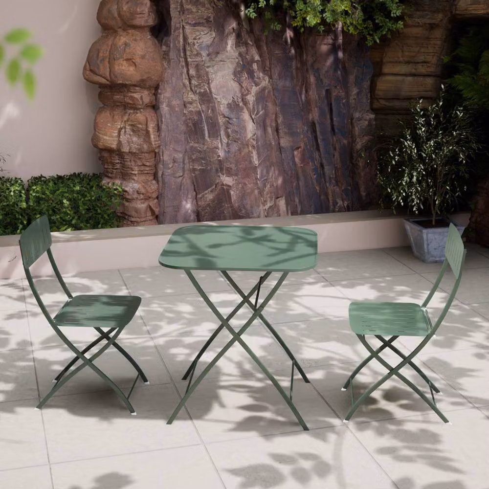Royalcraft VENICE Bistro Square Table and 3 Chairs Set, Green, W: 70 cm – 2