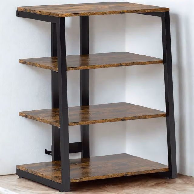 FURNOS Industrial 4 Tier Small TV Stand Unit with Storage Shelves in Brown, W: 79.0 cm, D: 60.0 cm, H: 60.5 cm