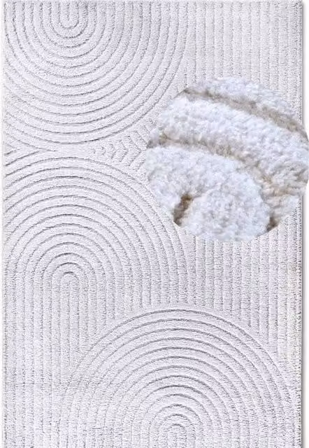 THE RUGS Panglao New York Design Geometric High Low Round Rug, White, Diameter: 200 cm