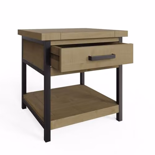 FWStyle Reclaimed Pine 1 Drawer Side Table in Driftwood Finish, W: 60 cm, D: 60 cm, H: 60 cm
