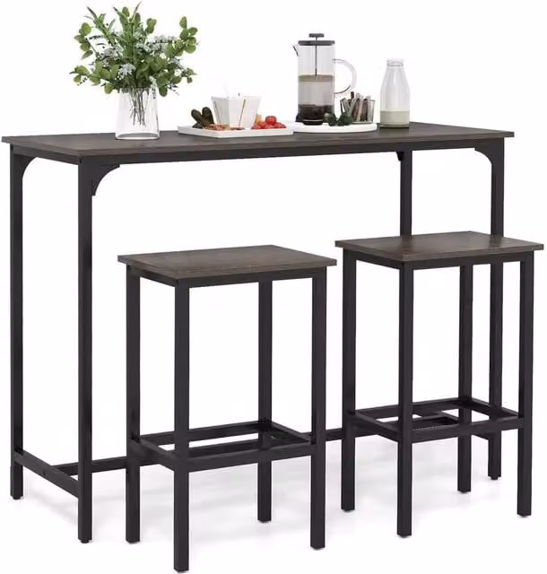 Kelvenix 3-Piece Grey Dining Table and Chairs Set