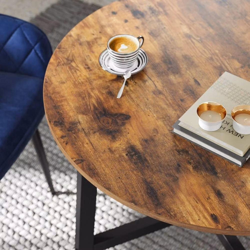 VASAGLE Round Industrial Dining Table in Brown and Black – 3