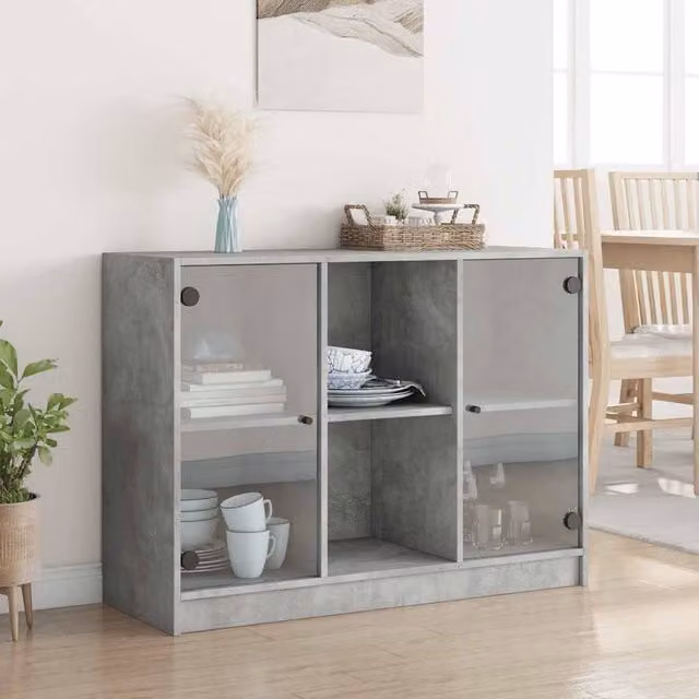 Berkfield Home Sideboard in Concrete Grey, W/D/H: 102 x 37 x 75.5 cm