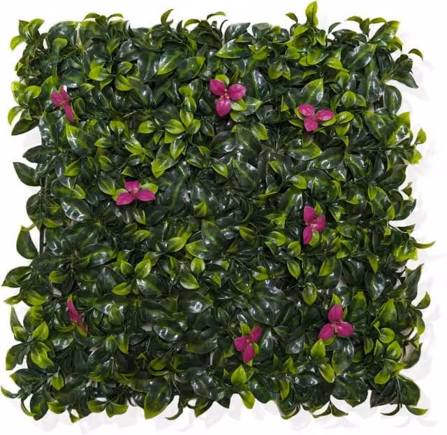 Pink and Green Artificial Laurel Leaf Floral Hedging Screen