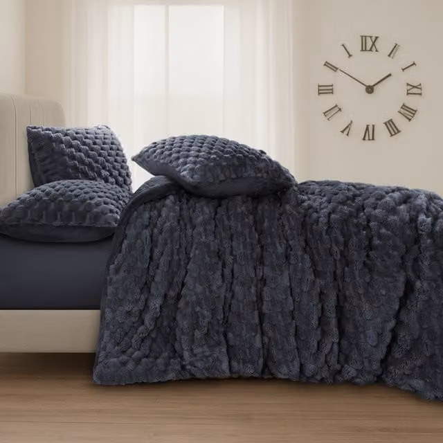 VELOSSO Reversible Hygge Thermal Warm Teddy Duvet Cover Set in Grey Anthracite, 200 x 200 cm