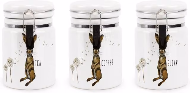 Purely Home Floral Ceramic Tea, Coffee and Sugar Storage Canister Set in Brown and White