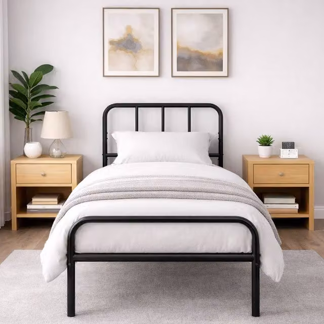 House of Home Metal Single Bed Frame with Rounded Headboard in Black, W/D/H: 90 x 190 cm – 1