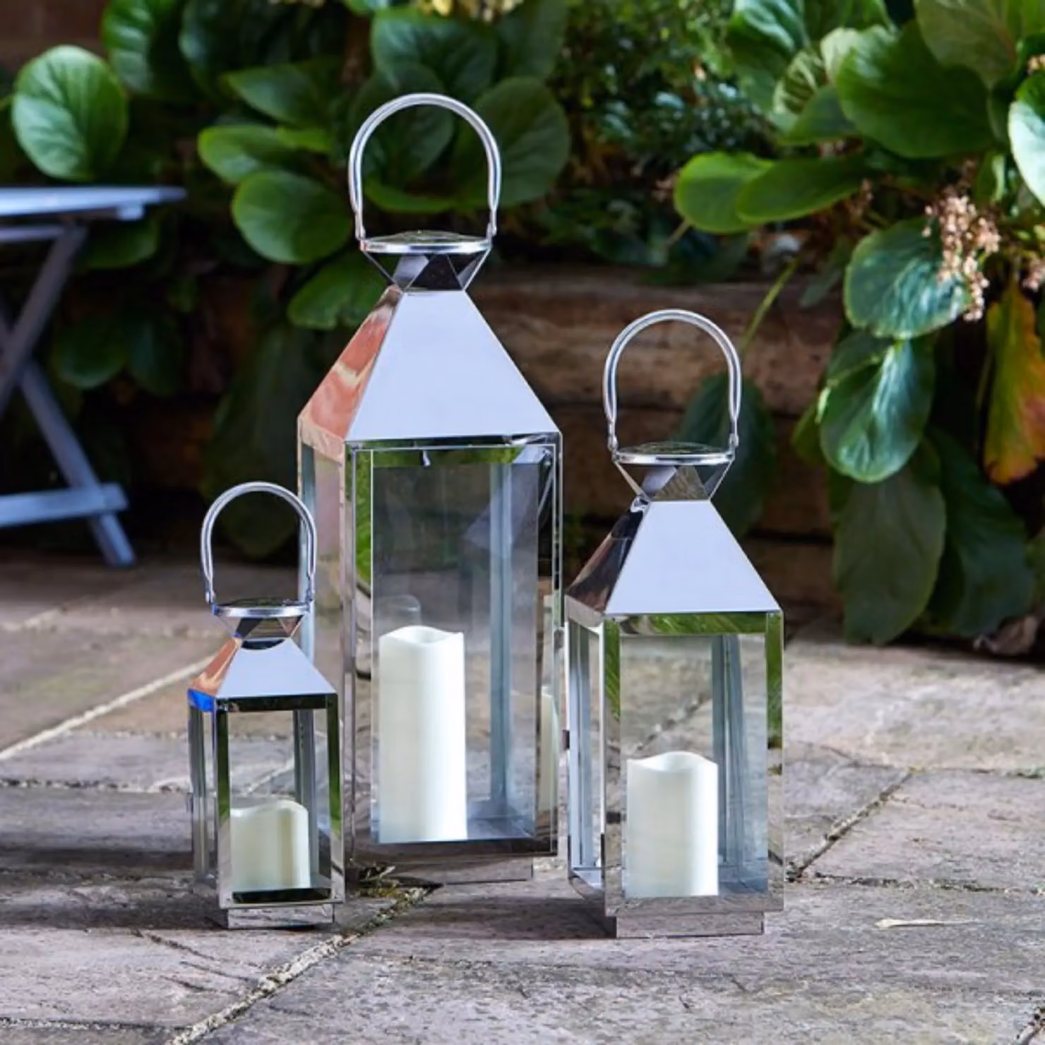 Samuel Alexander Set of 3 Silver Stockholm Stainless Steel Pillar Candle Lanterns Trio – 2