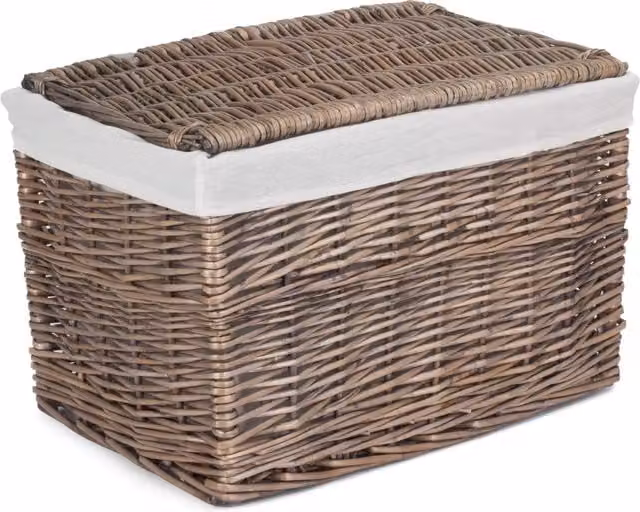 Red Hamper Taupe Wash Finish Wicker Storage Basket with Lid and Removable Cotton Bag in Brown Grey Medium