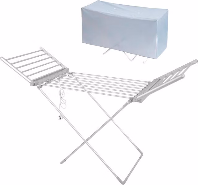 Igenix Winged Electric Heated Clothes Airer with Cover in Silver and White, Foldable Aluminium Indoor Drier Rack