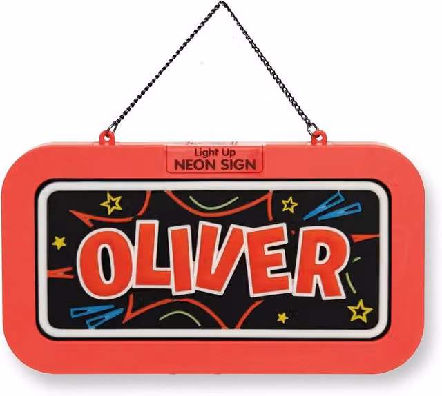History & Heraldry Oliver Pre-personalised Light-Up Neon Bedroom Sign in Black and Red