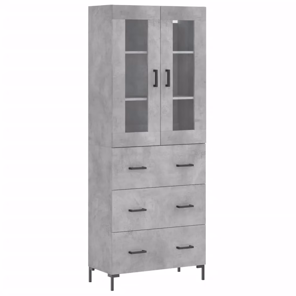 Berkfield Home Industrial Highboard in Concrete Grey with Glass Doors, W/D/H: 69.5 x 34 x 180 cm – 2