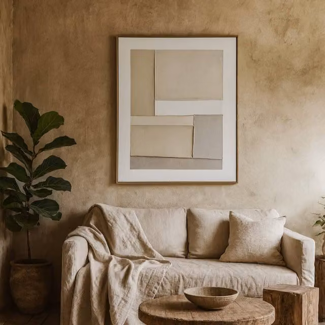 Wyld Haus Chalaronne Framed Geometric Canvas Art in Brown and Beige Abstract Scandinavian Wall Decor