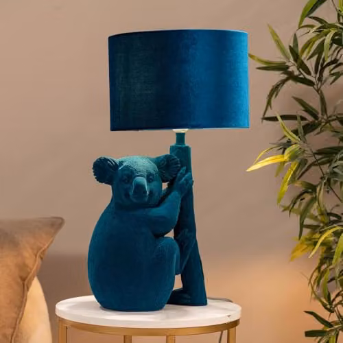 ValueLights Koala Teal Velvet Bedside Table Lamp with Drum Lampshade and 4W LED E27 Warm White Bulb – 3