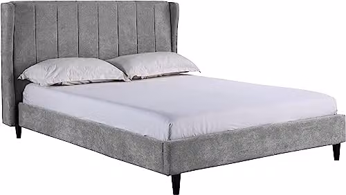 Seconique Amelia King Size Upholstered Velvet Bed Frame in Grey, W/D/H: 180 x 200 x 115 cm – 1