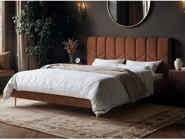 Solace+Co Isabela Modern Fabric Bed in Orange, W/D/H: 180 x 200 cm