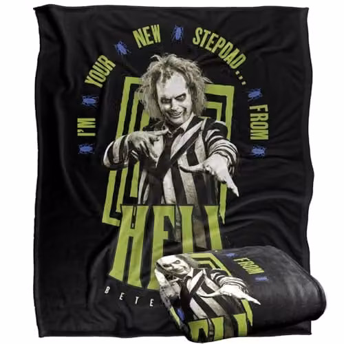 Warner Brothers Beetlejuice Stepdad Super Soft Fleece Throw Blanket, White, W: 152 cm, D: 127 cm