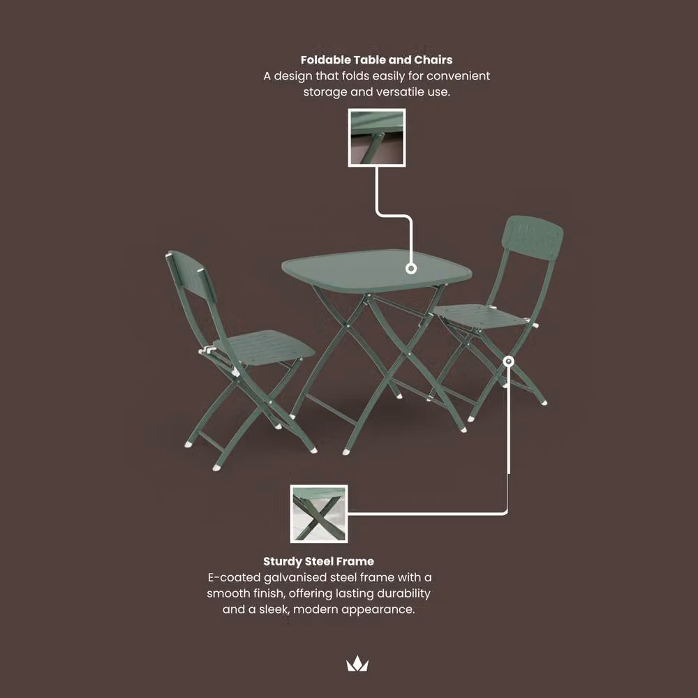 Royalcraft VENICE Bistro Square Table and 3 Chairs Set, Green, W: 70 cm – 3