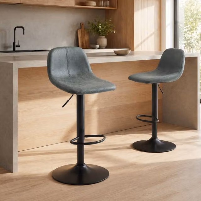 STILVORA Set of 2 Adjustable Swivel Bar Stools with Footrest in Green