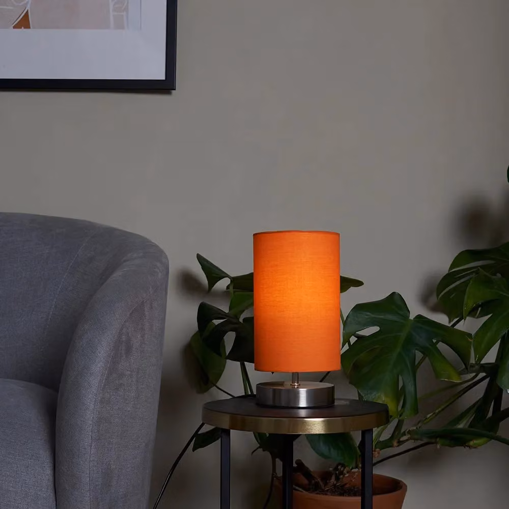 ValueLights Francis Pair of Modern Dimmable Touch Table Lamps with Orange Fabric Shades and Chrome Finish – 3
