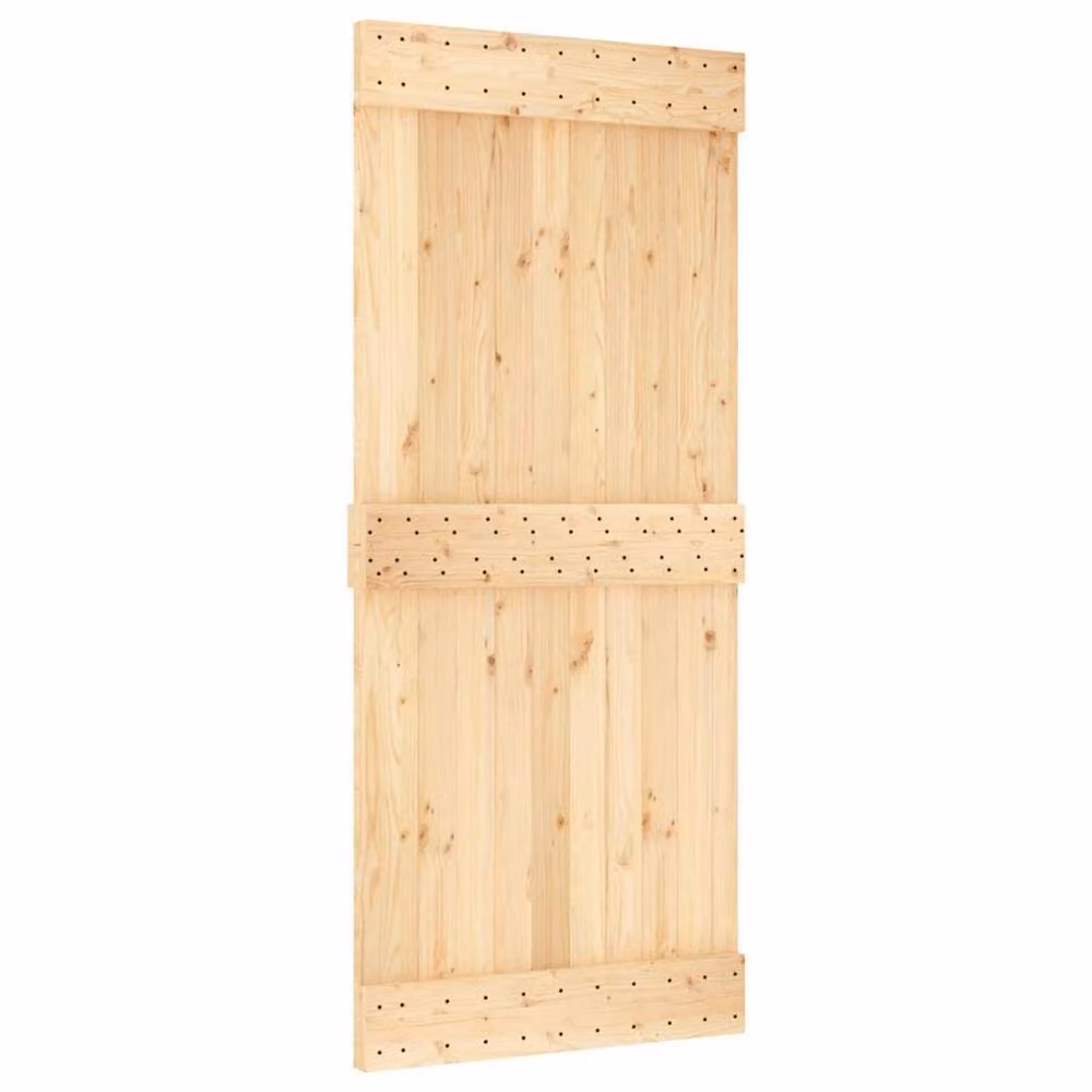 Berkfield Home Rustic Solid Pine Sliding Door with Hardware Set in Beige and Sand, W: 90 cm, H: 210 cm – 2
