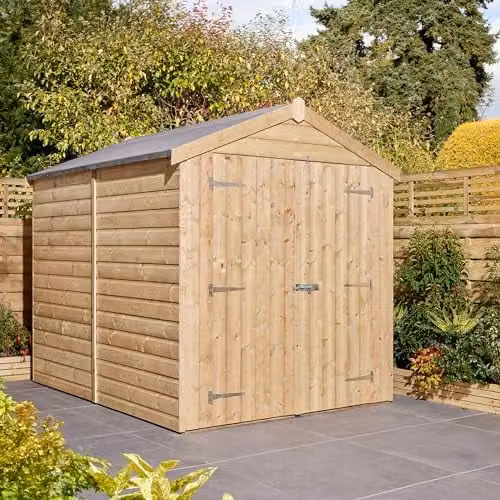 Rowlinson Premier Shiplap Windowless Double Door Apex Shed in Brown, W: 182.88 cm, D: 244.0 cm, H: 220.0 cm