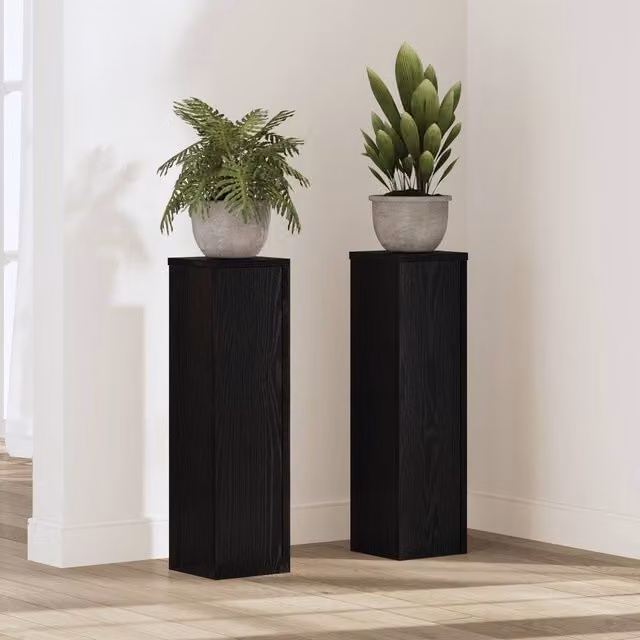 Berkfield Home Set of 2 Modern Black Oak Plant Stands, W/D/H: 17 x 17 x 60 cm – 1