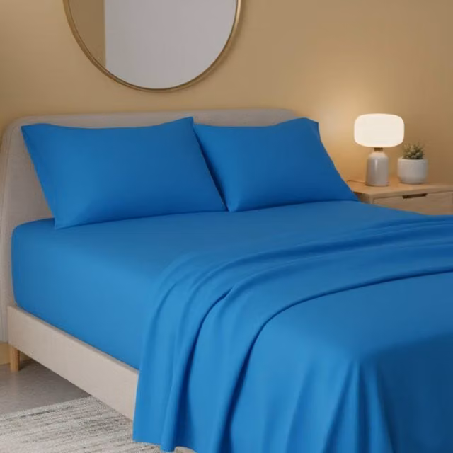 Snug City Petrol Blue Flannelette Flat Sheet, Soft Brushed Cotton Bedding, W: 180 cm, D: 200 cm